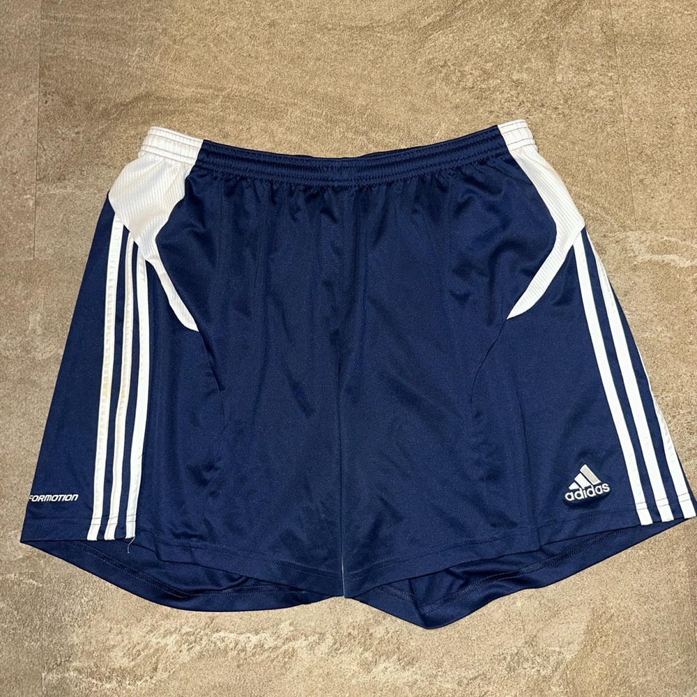 Adidas Men's Dark Blue and White Athletic Shorts